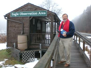 Delaware Highlands Conservancy volunteer Joel Murphy at an Eagle Observation Area along the Upper Delaware River.....